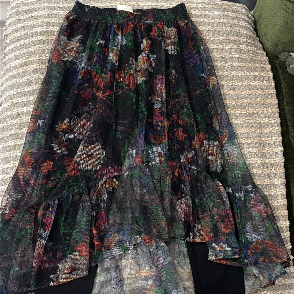 Anthropologie Meena Skirted Pants, by Maeve Floral Ruffle Midi Skirt Size M NWOT - Picture 5 of 14